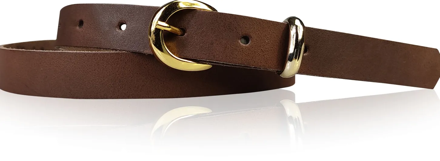 MIA 2 Damen Ledergürtel Echtleder 2 cm Gürtelschnalle und Schlaufe vergoldet