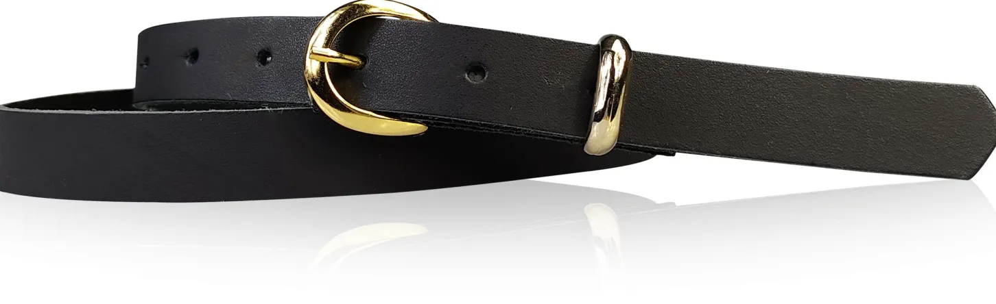 MIA 2 Damen Ledergürtel Echtleder 2 cm Gürtelschnalle und Schlaufe vergoldet
