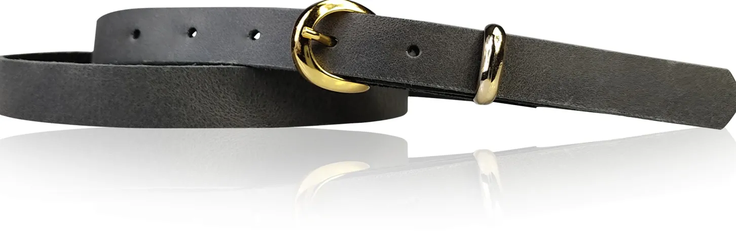 MIA 2 Damen Ledergürtel Echtleder 2 cm Gürtelschnalle und Schlaufe vergoldet