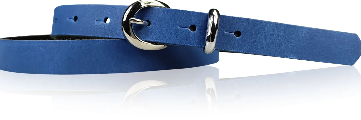 MIA: schmaler Damen Ledergürtel 2 cm, silbern glänzende Gürtelschnalle und Schlaufe, echt Leder