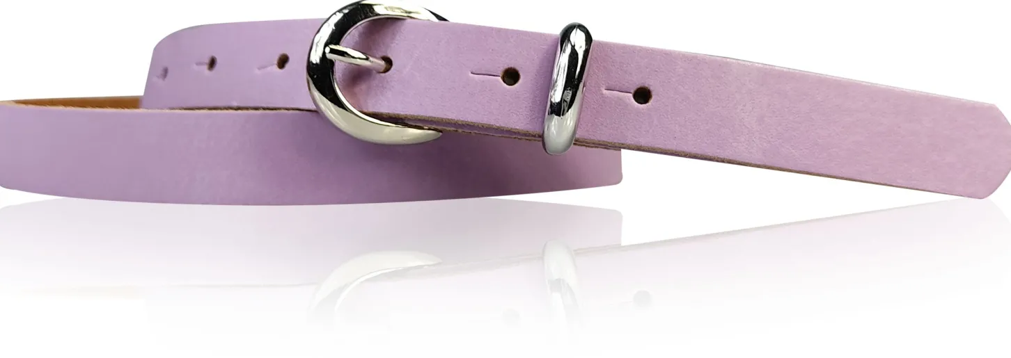 MIA: schmaler Damen Ledergürtel 2 cm, silbern glänzende Gürtelschnalle und Schlaufe, echt Leder