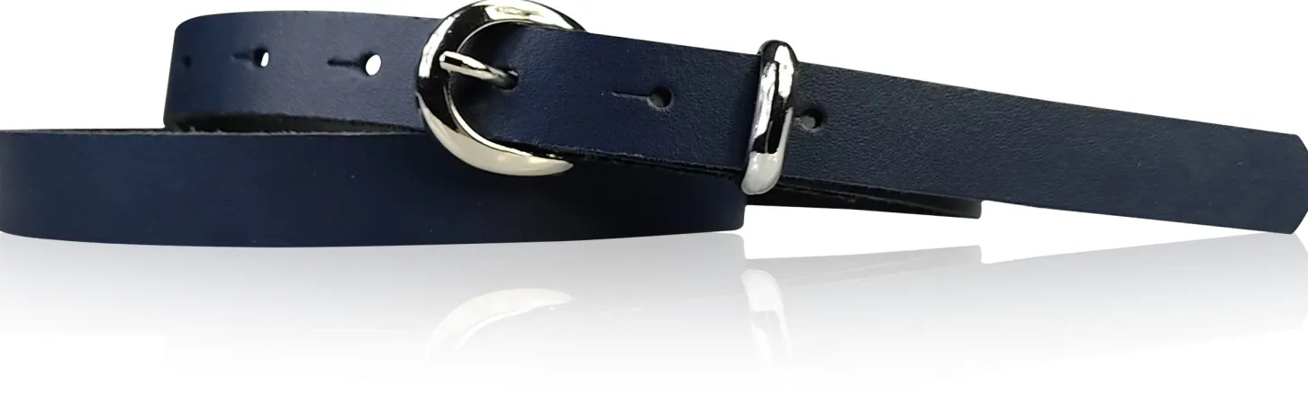MIA: schmaler Damen Ledergürtel 2 cm, silbern glänzende Gürtelschnalle und Schlaufe, echt Leder