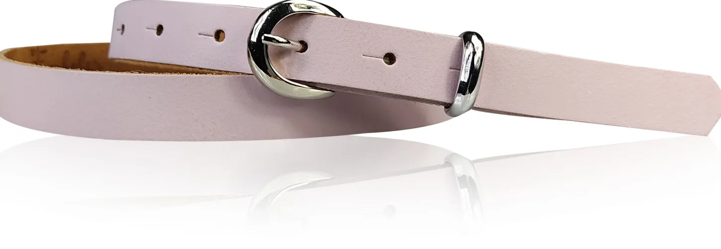 MIA: schmaler Damen Ledergürtel 2 cm, silbern glänzende Gürtelschnalle und Schlaufe, echt Leder