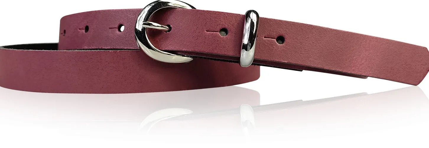MIA: schmaler Damen Ledergürtel 2 cm, silbern glänzende Gürtelschnalle und Schlaufe, echt Leder