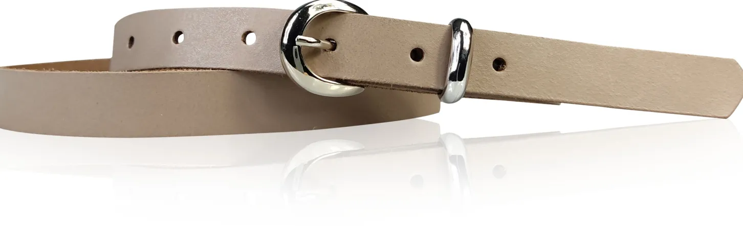 MIA: schmaler Damen Ledergürtel 2 cm, silbern glänzende Gürtelschnalle und Schlaufe, echt Leder