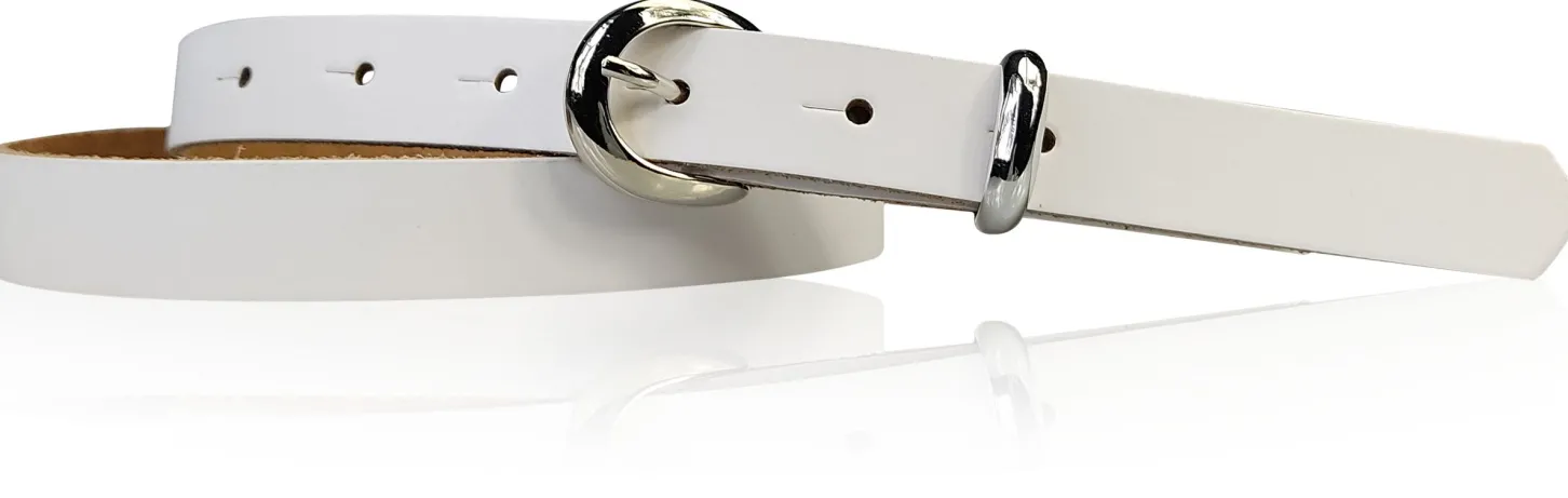 MIA: schmaler Damen Ledergürtel 2 cm, silbern glänzende Gürtelschnalle und Schlaufe, echt Leder