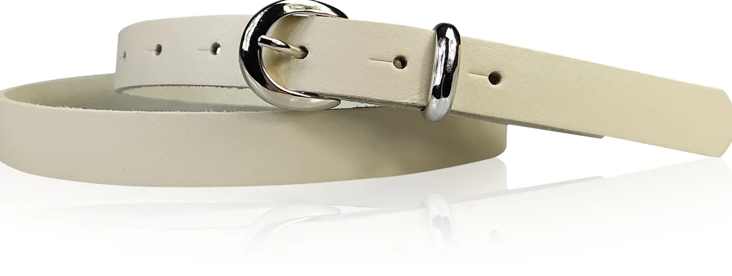 MIA: schmaler Damen Ledergürtel 2 cm, silbern glänzende Gürtelschnalle und Schlaufe, echt Leder