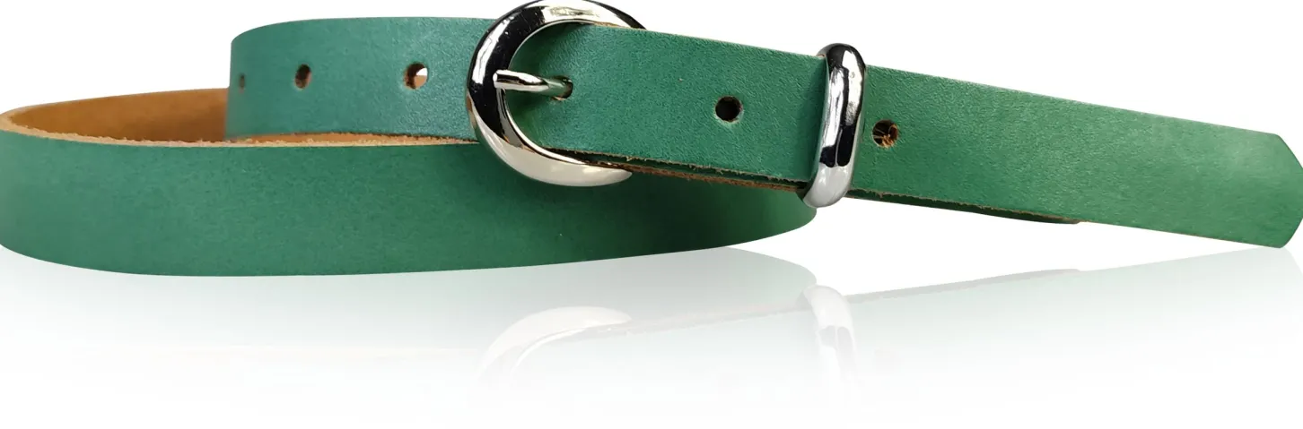 MIA: schmaler Damen Ledergürtel 2 cm, silbern glänzende Gürtelschnalle und Schlaufe, echt Leder