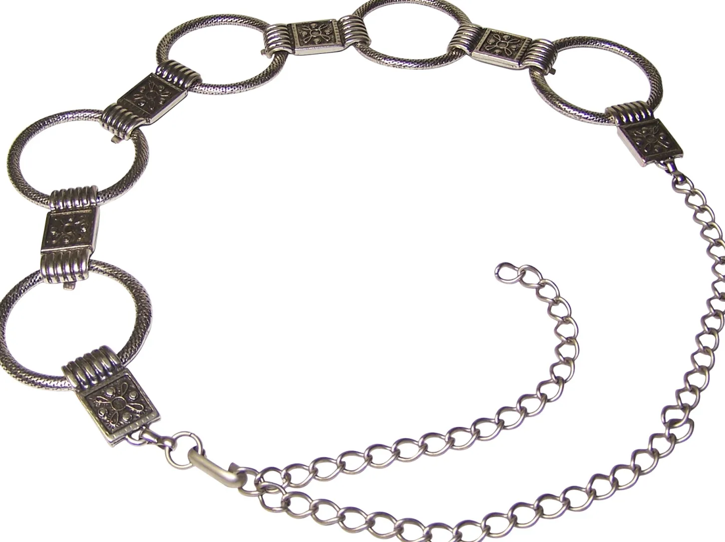MILA Damen Ledergürtel Kettengürtel antiksilbernes Design