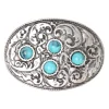 Ovale Gürtelschnalle, türkise Zierteile, florale Verzierung, 4 cm