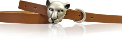 PANTHERA schmaler Damen Ledergürtel, Katzenkopf, Tiger Gürtelschnalle mit Strassaugen, 1,5 cm