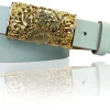 PARKSIDE 3: Ledergürtel für Damen, Blumenschließe golden 3 cm, florale Gürtelschnalle