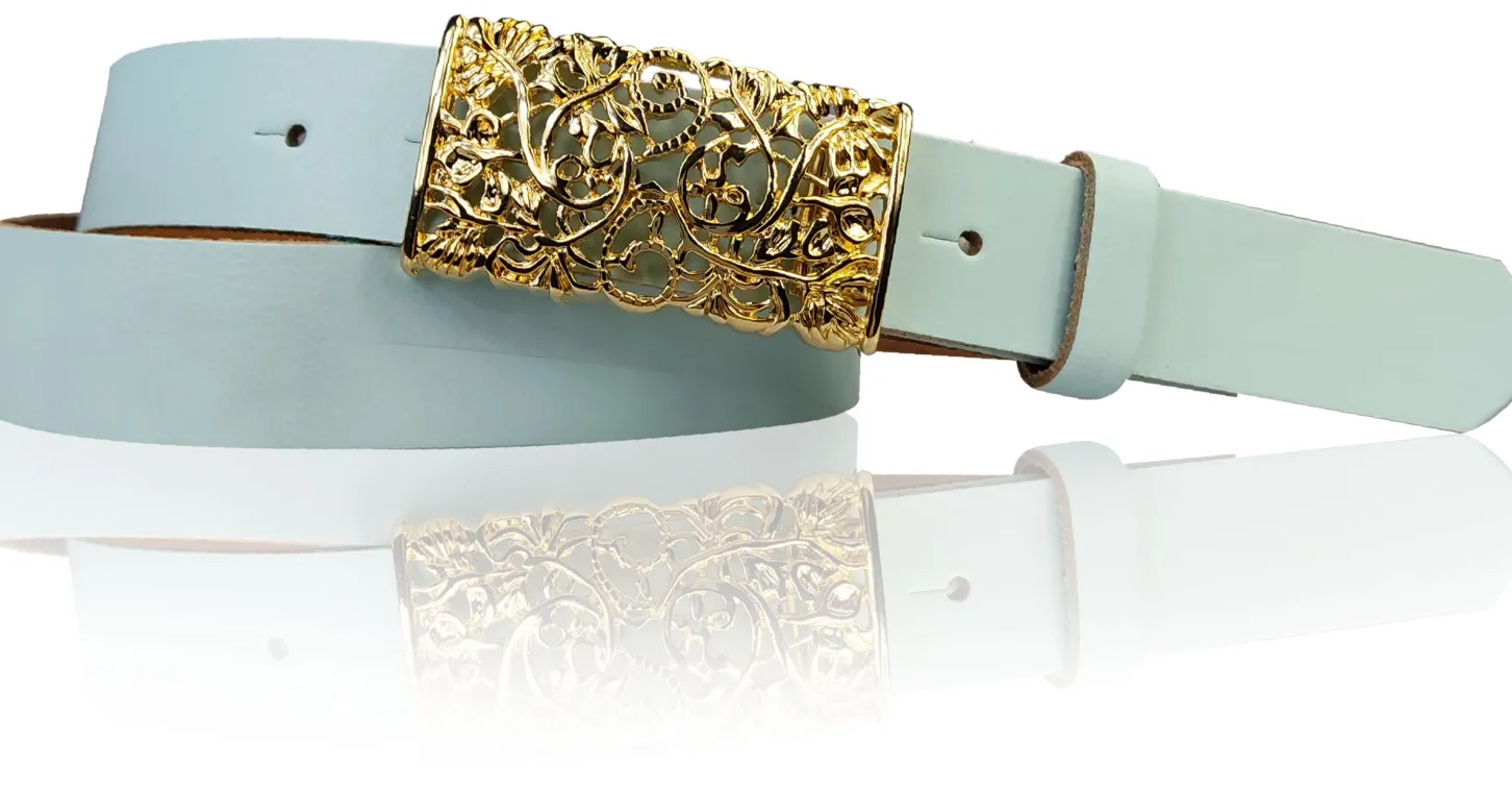 PARKSIDE 3: Ledergürtel für Damen, Blumenschließe golden 3 cm, florale Gürtelschnalle