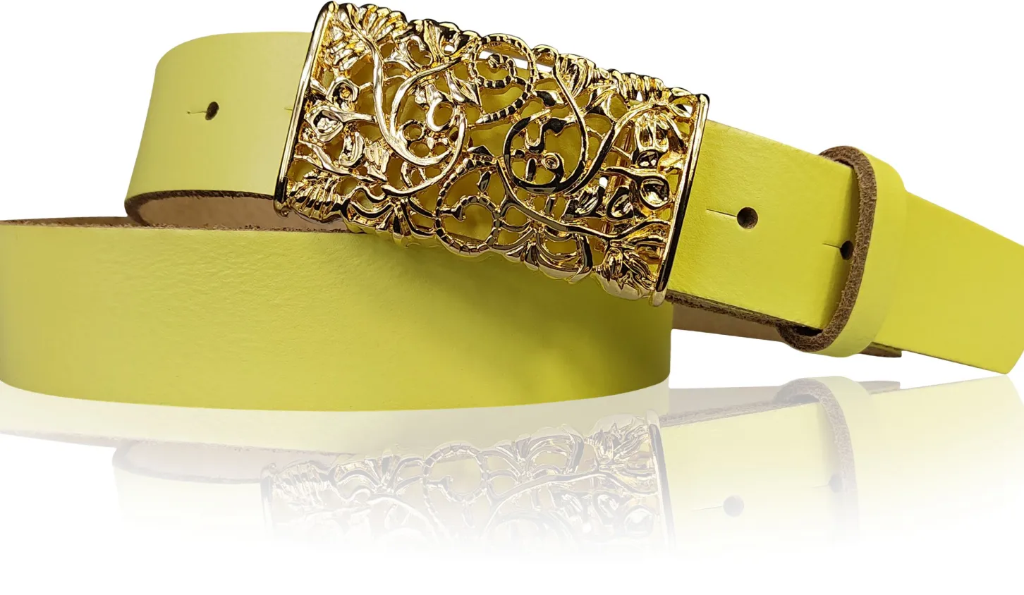 PARKSIDE 3: Ledergürtel für Damen, Blumenschließe golden 3 cm, florale Gürtelschnalle