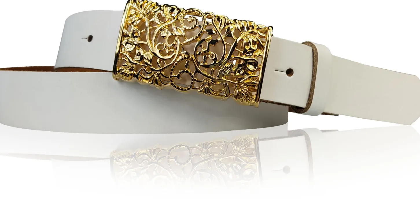 PARKSIDE 3: Ledergürtel für Damen, Blumenschließe golden 3 cm, florale Gürtelschnalle