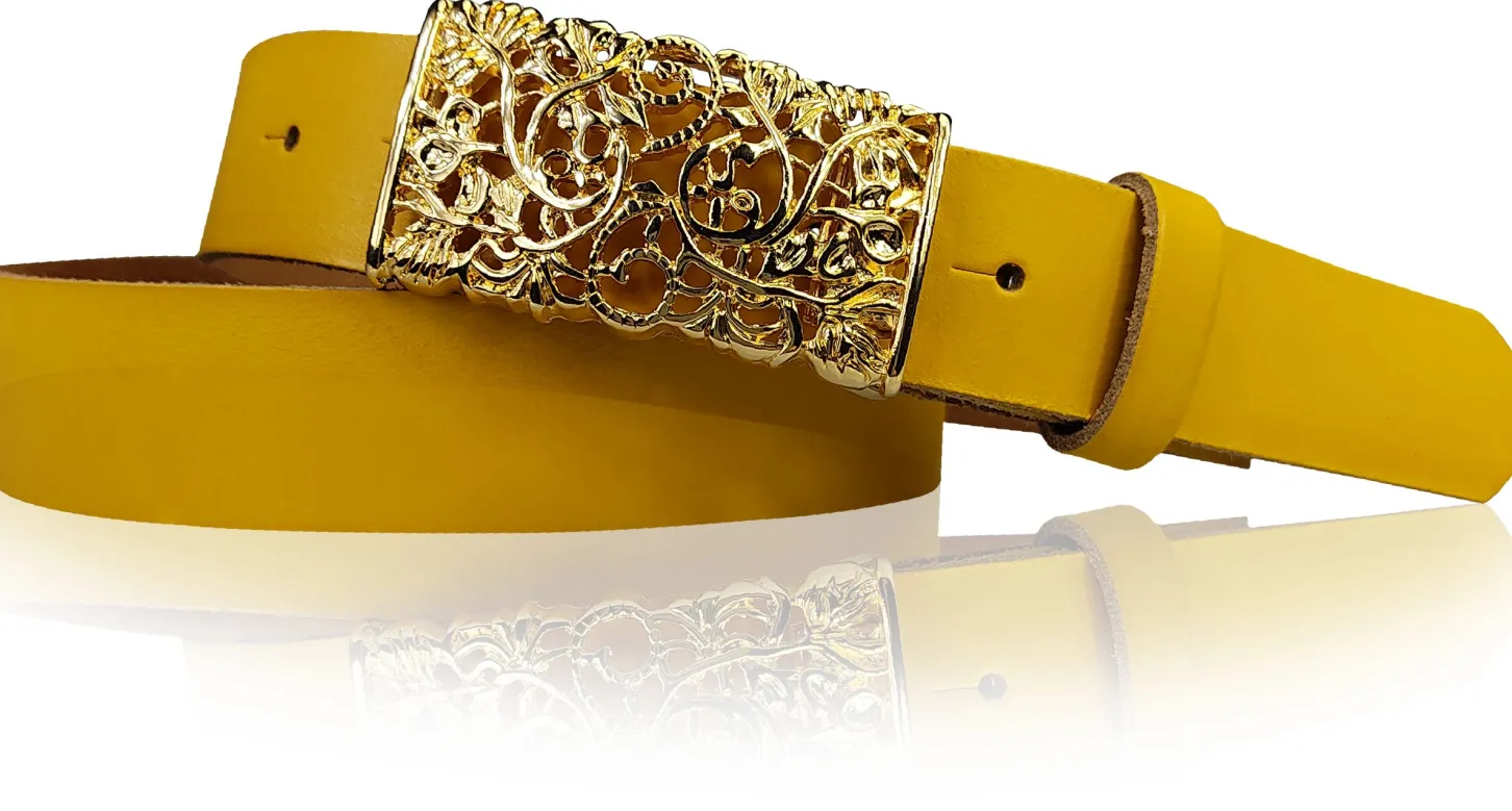 PARKSIDE 3: Ledergürtel für Damen, Blumenschließe golden 3 cm, florale Gürtelschnalle