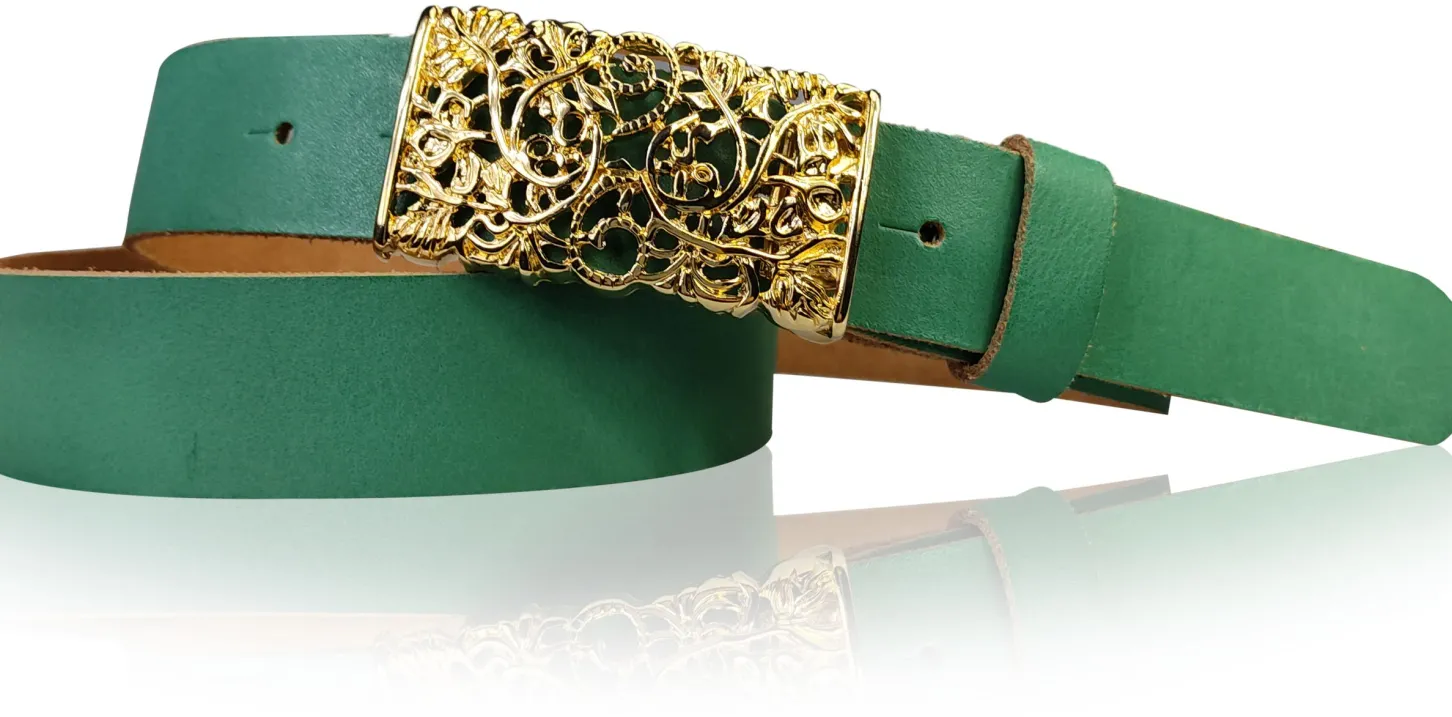 PARKSIDE 3: Ledergürtel für Damen, Blumenschließe golden 3 cm, florale Gürtelschnalle