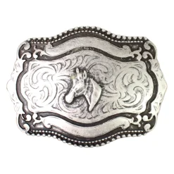 Pferdekopf Gürtelschnalle silber, Westernschnalle, 4 cm