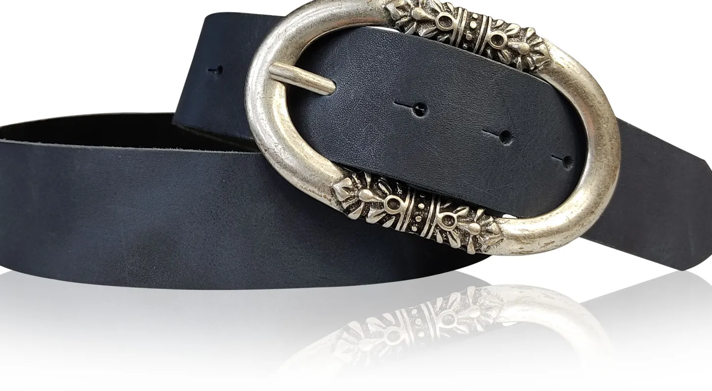 PIACENCA: Damen Ledergürtel 3,6 cm mit ovaler Gürtelschnalle und Arabesken
