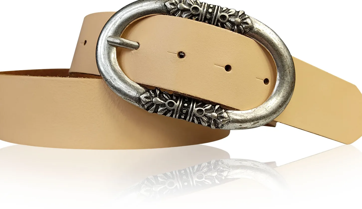 PIACENCA: Damen Ledergürtel 3,6 cm mit ovaler Gürtelschnalle und Arabesken