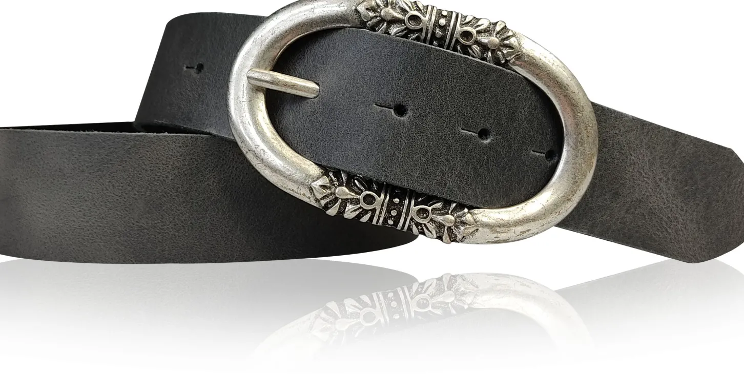 PIACENCA: Damen Ledergürtel 3,6 cm mit ovaler Gürtelschnalle und Arabesken