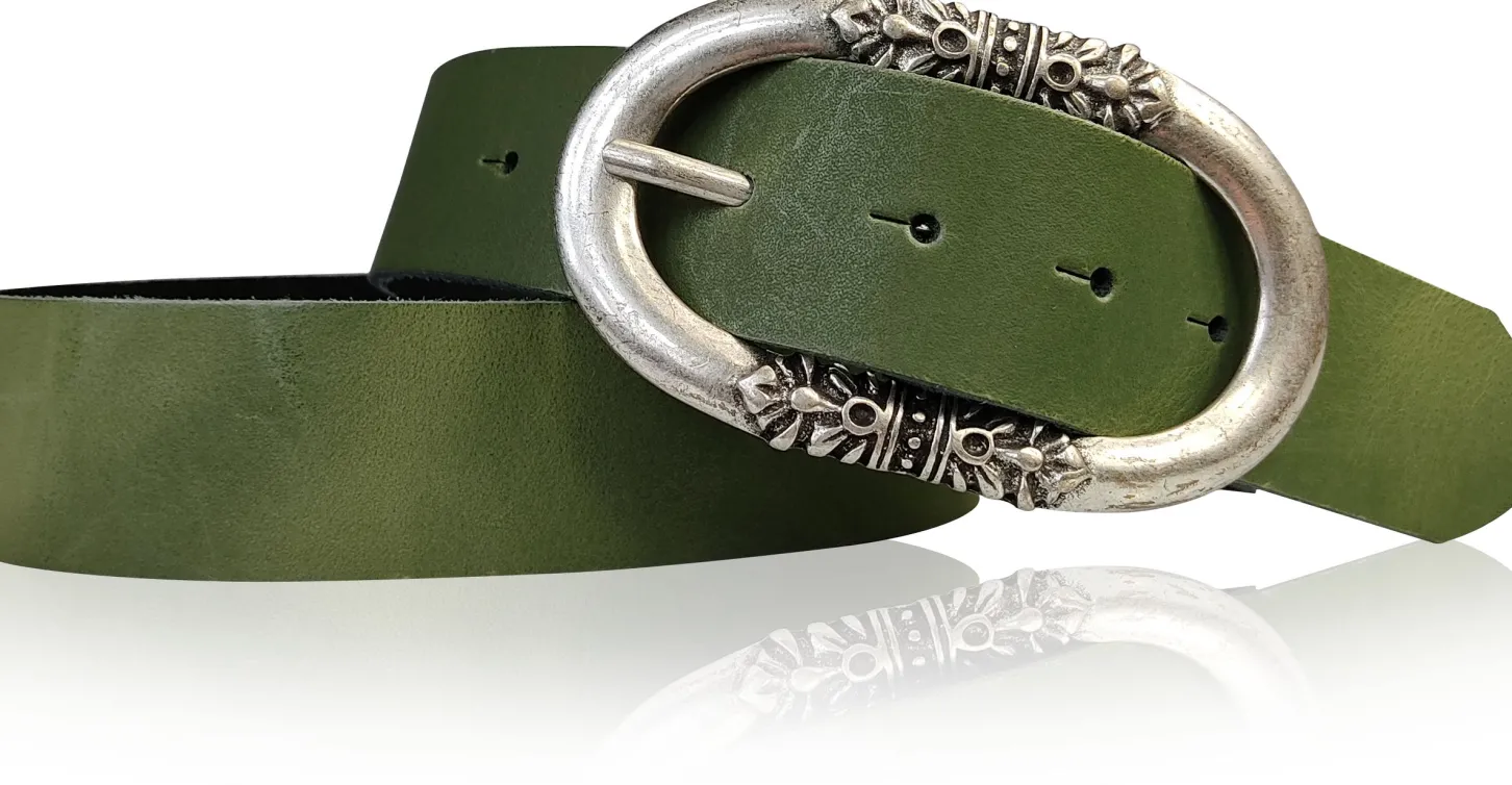 PIACENCA: Damen Ledergürtel 3,6 cm mit ovaler Gürtelschnalle und Arabesken