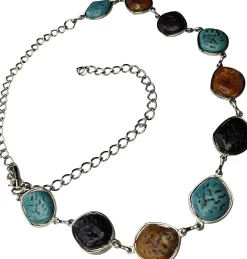 PISTOIA toller Kettengürtel, silbern mit großen Ziersteinen, 110 cm