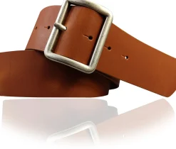 RAVENNA: breiter Damen Ledergürtel 4,7 cm mit rechteckiger Gürtelschnalle mattsilbern