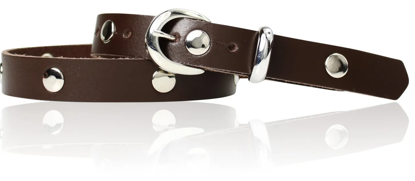ROCK STAR Kindergürtel Gürtelschnalle und Schlaufe silber, echtes Leder durchgenietet, 2 cm breit