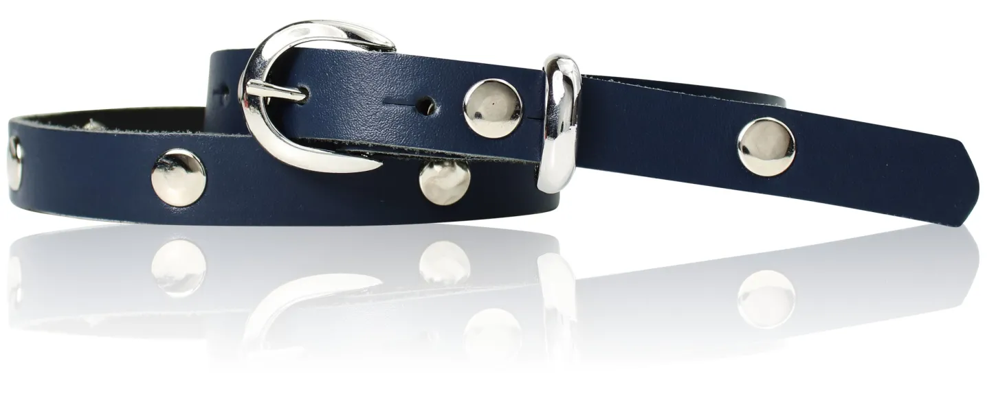 ROCK STAR Kindergürtel Gürtelschnalle und Schlaufe silber, echtes Leder durchgenietet, 2 cm breit