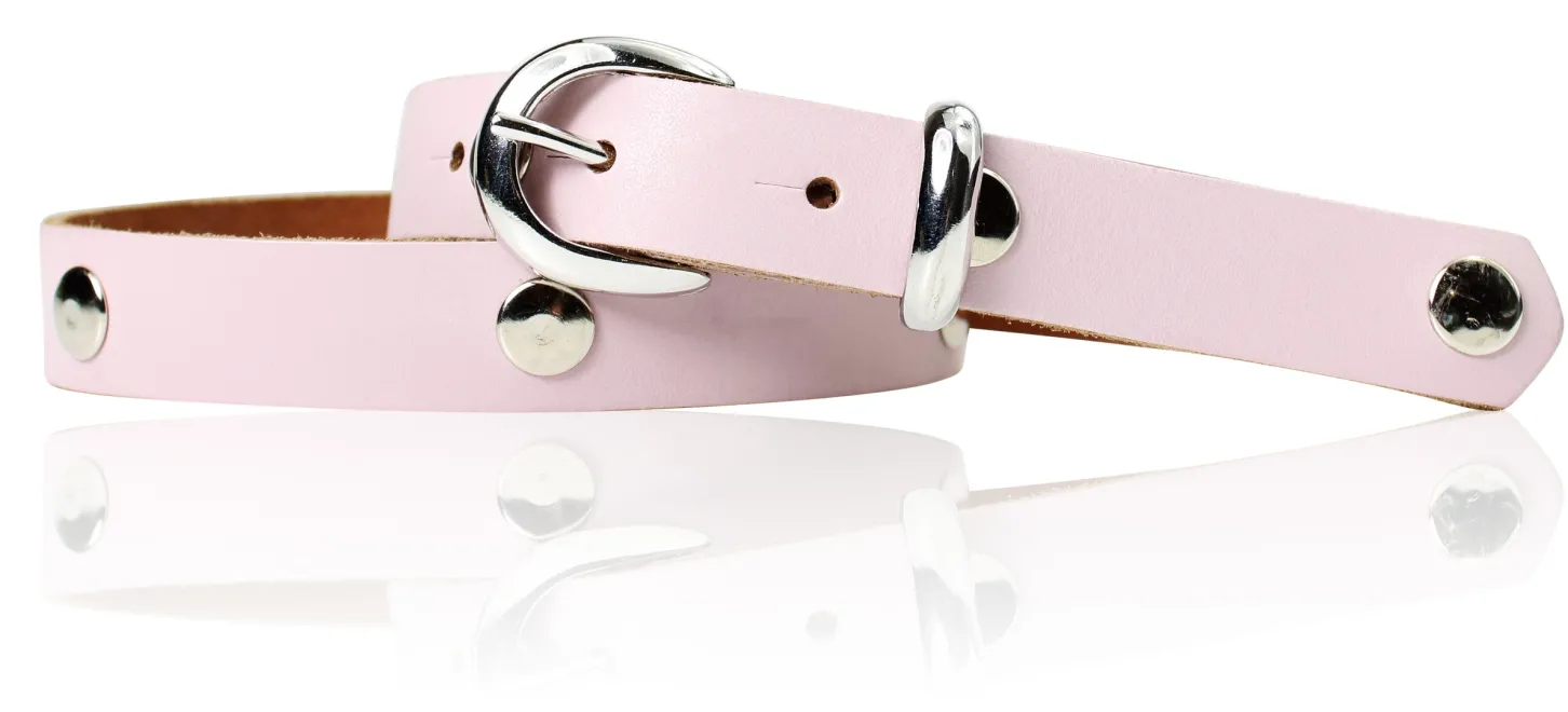 ROCK STAR Kindergürtel Gürtelschnalle und Schlaufe silber, echtes Leder durchgenietet, 2 cm breit