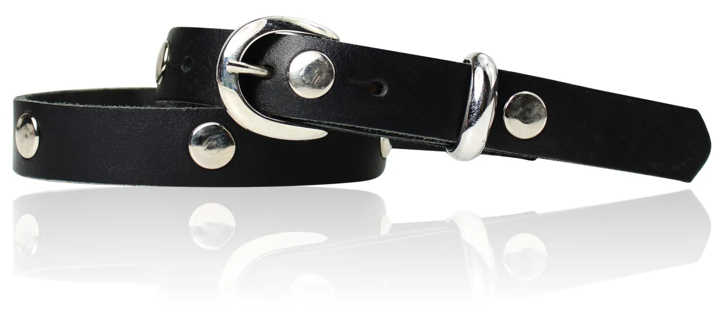 ROCK STAR Kindergürtel Gürtelschnalle und Schlaufe silber, echtes Leder durchgenietet, 2 cm breit