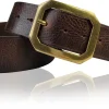 ROM Herrengürtel Vollleder Messingfarbene Gürtelschnalle, 4,5 cm