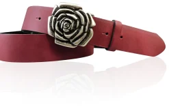 ROSE Damen Ledergürtel Motivschnalle Rosenblüte altsilberne Gürtelschnalle 4 cm