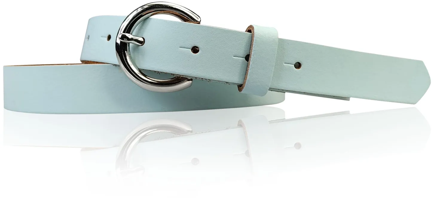 SANAI: schmaler Damen Ledergürtel 2,5 cm mit silberner runder Gürtelschnalle