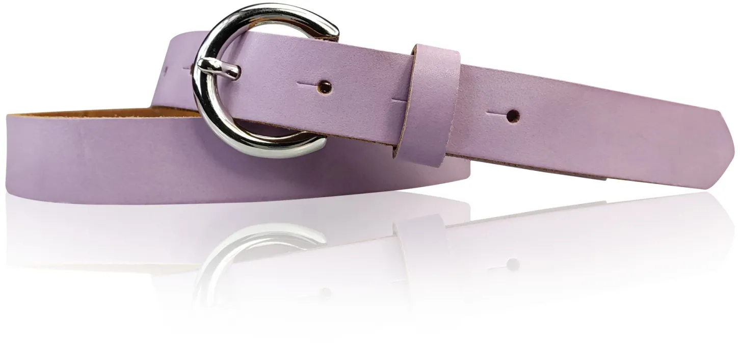SANAI: schmaler Damen Ledergürtel 2,5 cm mit silberner runder Gürtelschnalle