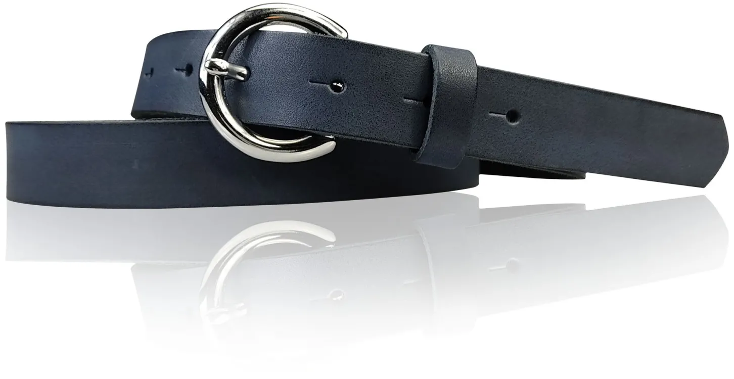SANAI: schmaler Damen Ledergürtel 2,5 cm mit silberner runder Gürtelschnalle