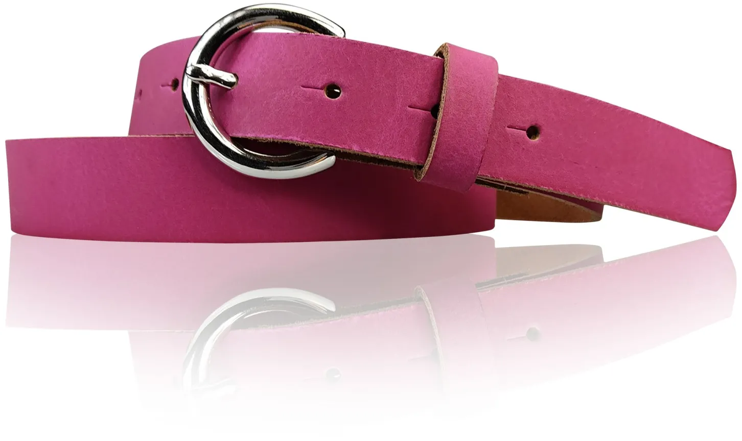 SANAI: schmaler Damen Ledergürtel 2,5 cm mit silberner runder Gürtelschnalle