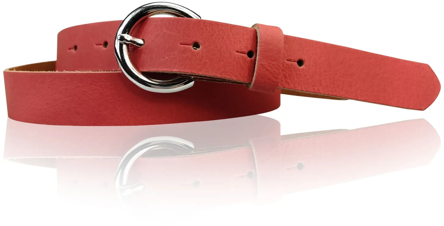SANAI: schmaler Damen Ledergürtel 2,5 cm mit silberner runder Gürtelschnalle