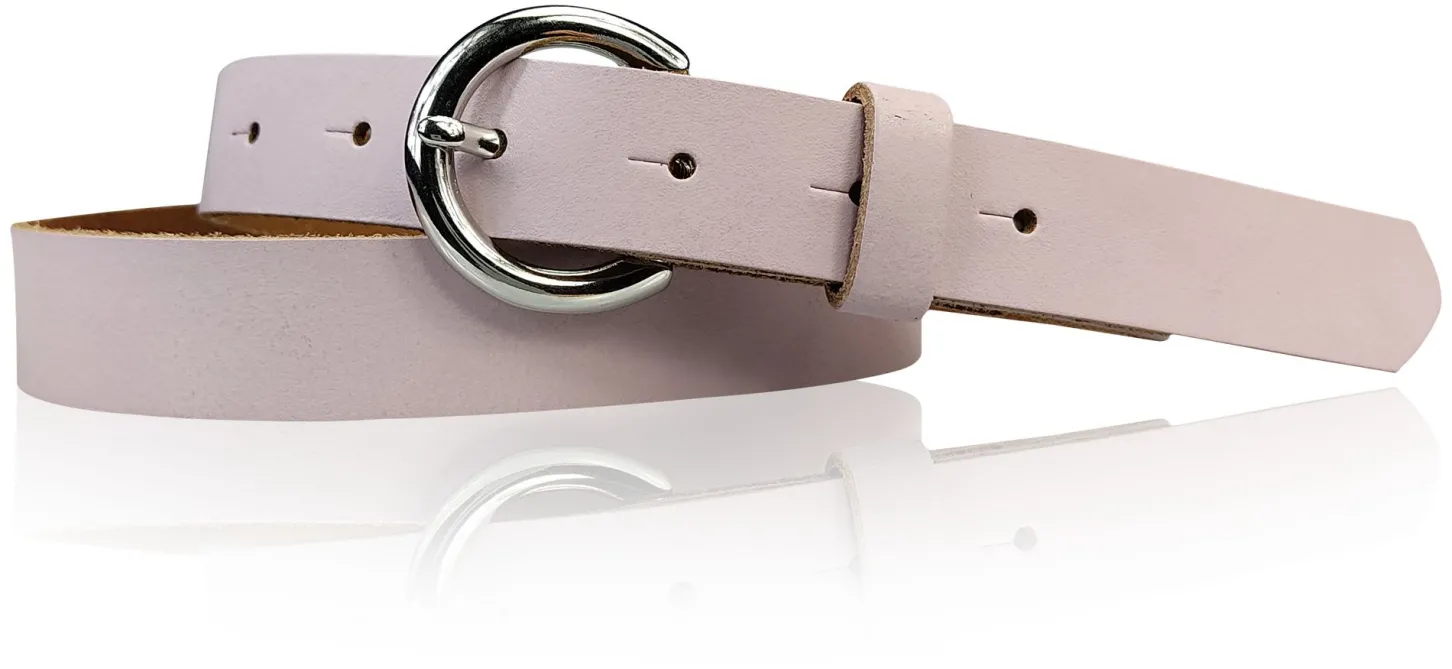SANAI: schmaler Damen Ledergürtel 2,5 cm mit silberner runder Gürtelschnalle