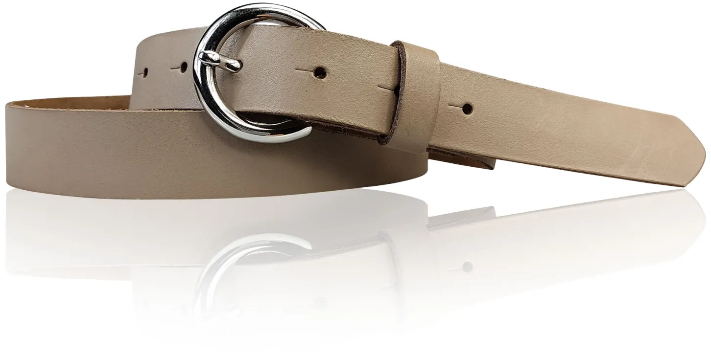 SANAI: schmaler Damen Ledergürtel 2,5 cm mit silberner runder Gürtelschnalle