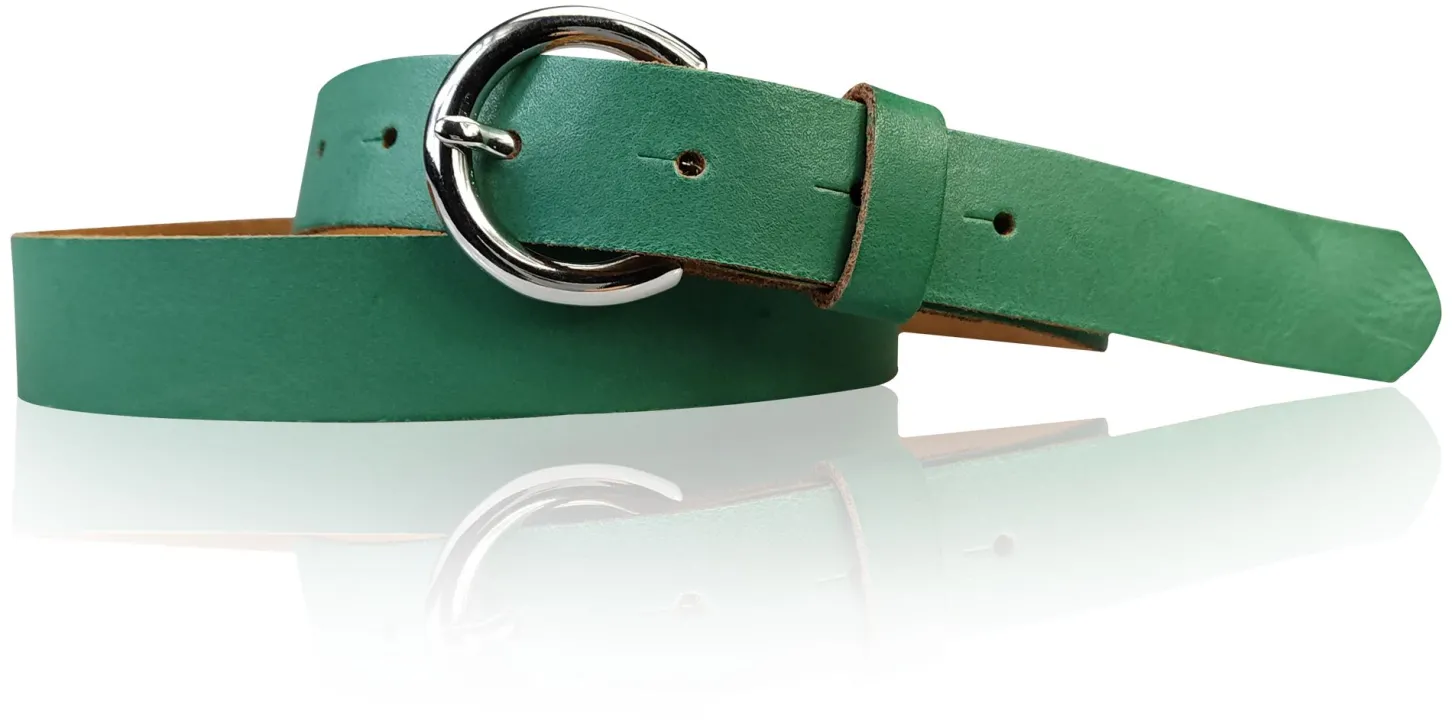 SANAI: schmaler Damen Ledergürtel 2,5 cm mit silberner runder Gürtelschnalle
