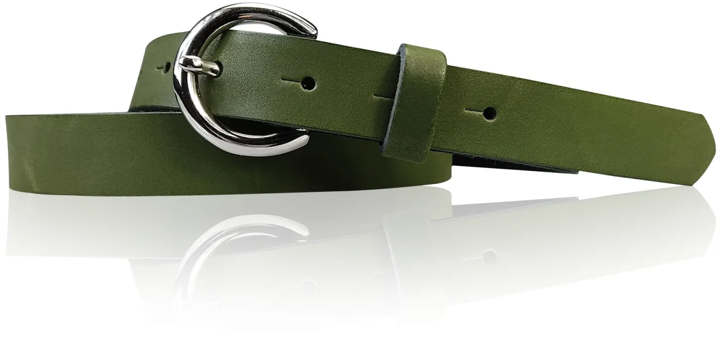 SANAI: schmaler Damen Ledergürtel 2,5 cm mit silberner runder Gürtelschnalle