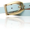 SCARLETT Exklusiver Damen Ledergürtel mit Steigbügel-Gürtelschnalle in mattgold, 2,5 cm