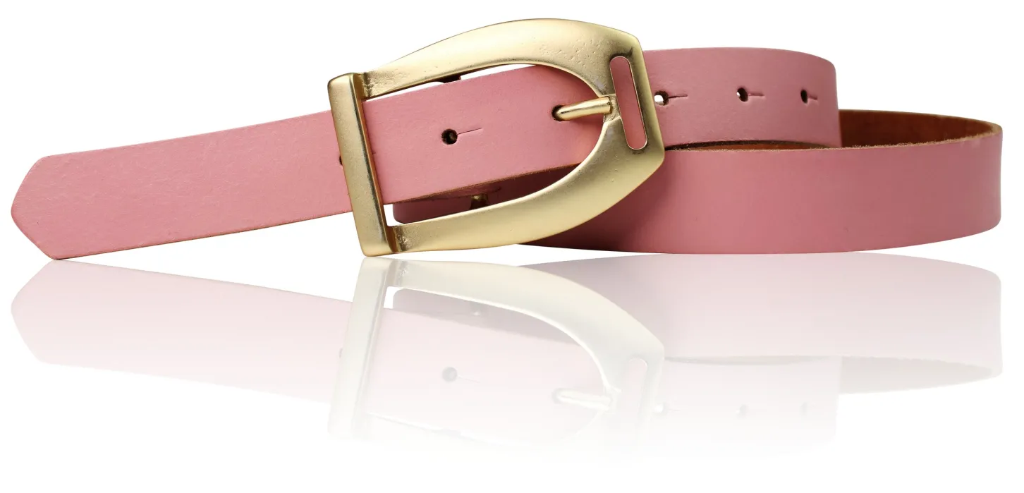 SCARLETT Exklusiver Damen Ledergürtel mit Steigbügel-Gürtelschnalle in mattgold, 2,5 cm
