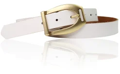 SCARLETT Exklusiver Damen Ledergürtel mit Steigbügel-Gürtelschnalle in mattgold, 2,5 cm