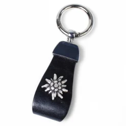 Schlüsselanhänger aus Leder mit Edelweiss Zierteil, Tracht