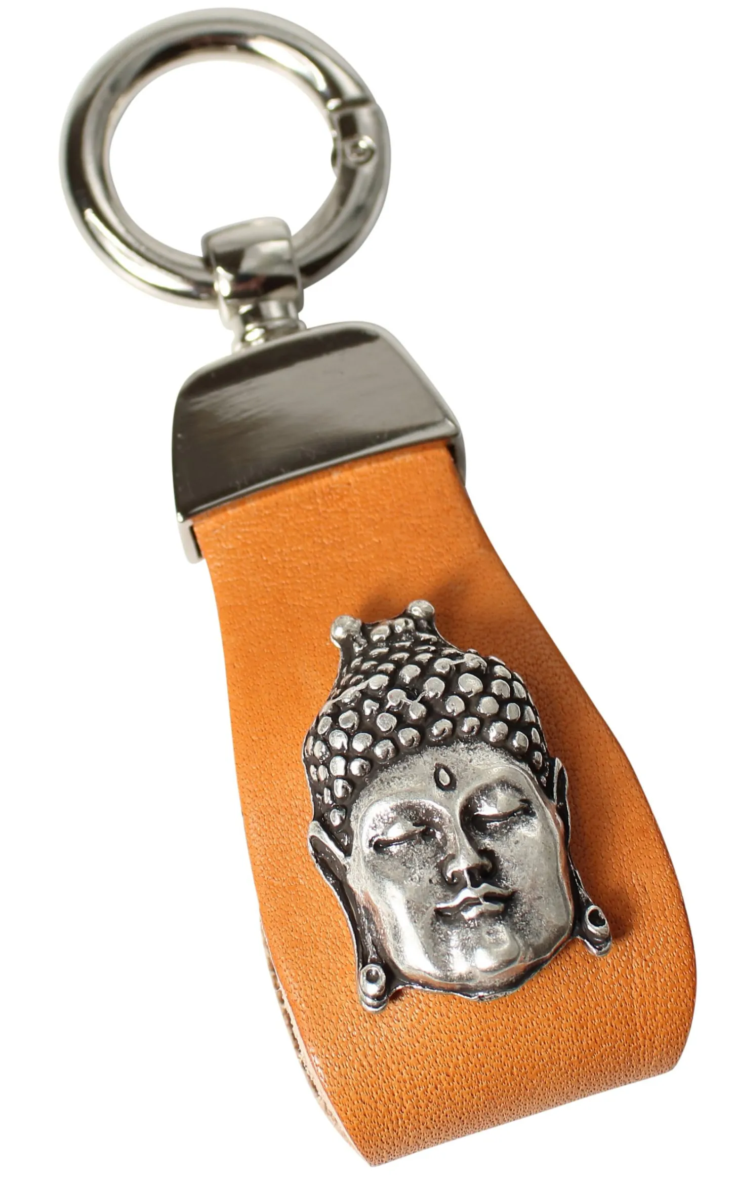 Schlüsselanhänger aus Vollrindleder mit Buddhakopf