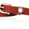 Schmaler Damen Ledergürtel 2,2 cm mit versilberter Hufeisen Gürtelschnalle, Zier Perle