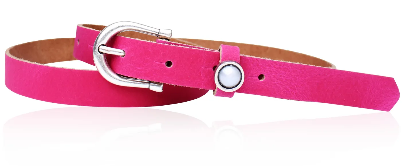 Schmaler Damen Ledergürtel 2,2 cm mit versilberter Hufeisen Gürtelschnalle, Zier Perle